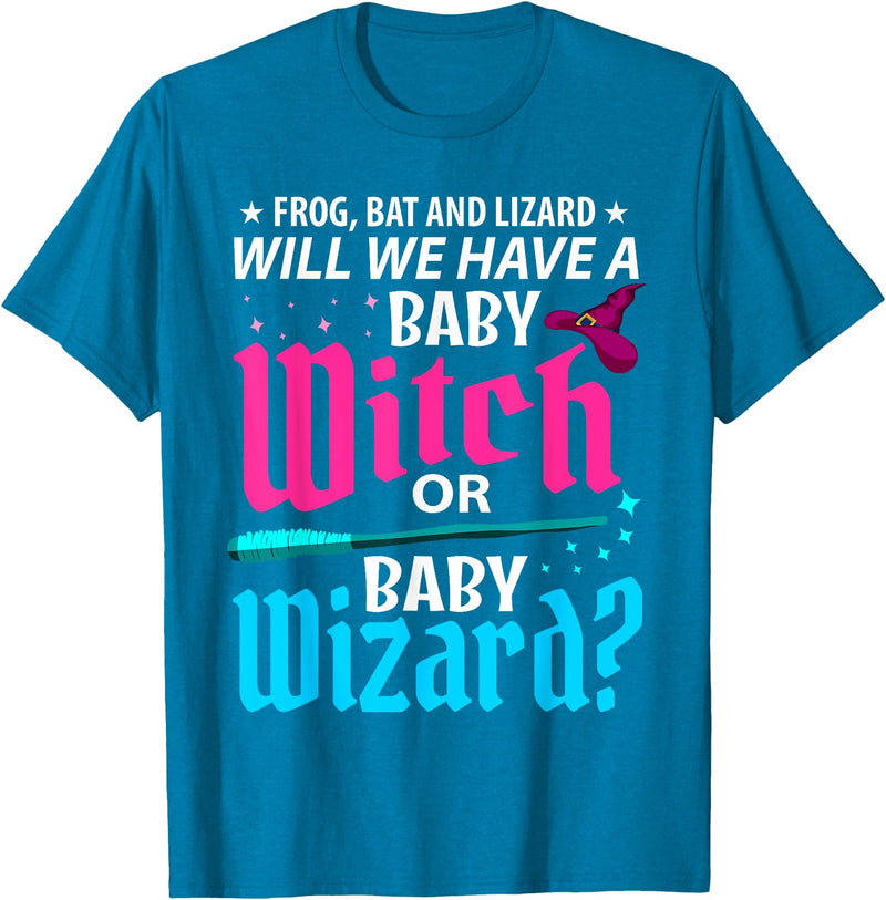 Halloween Gender Reveal Apparel Witch Or Wizard Gender Reveal Baby Shower Party Celebration T-Shirt - Sapphire Blue