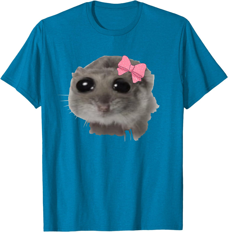 Coquette Sad Hamster Meme Crying T-Shirt - Sapphire Blue