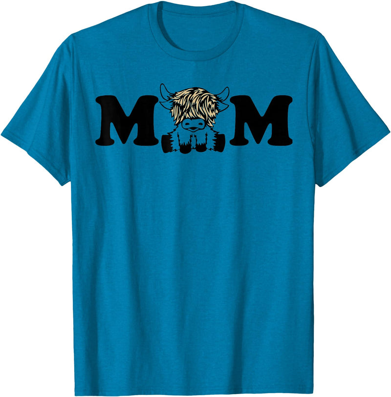 Highland Cattle Corner Messy Bun Life Hair Glasses highland cow mom T-Shirt - Sapphire Blue
