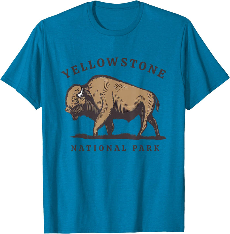 Yellowstone National Park Bison Clothing Co Yellowstone National Park Wyoming Buffalo Bison T-Shirt - Sapphire Blue