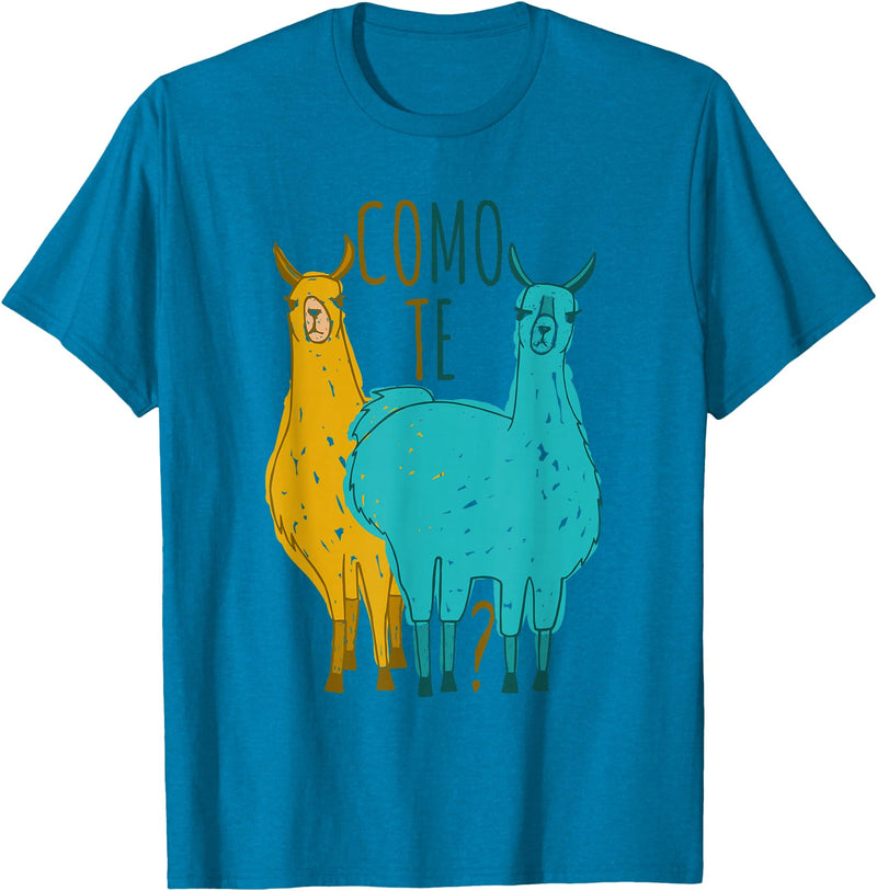 Funny Llama T-Shirt Como Te Llamas Funny Spanish Joke Llama Shirt Tee T-Shirt - Sapphire Blue