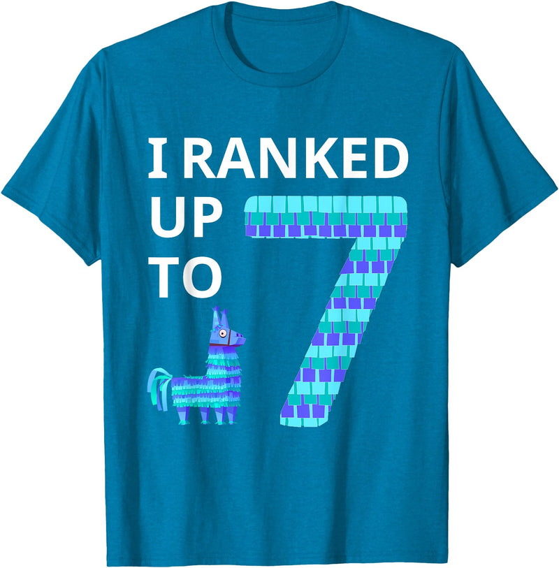 I Ranked Up to 7 Birthday Video Game Llama Piñata Birthday T-Shirt - Sapphire Blue
