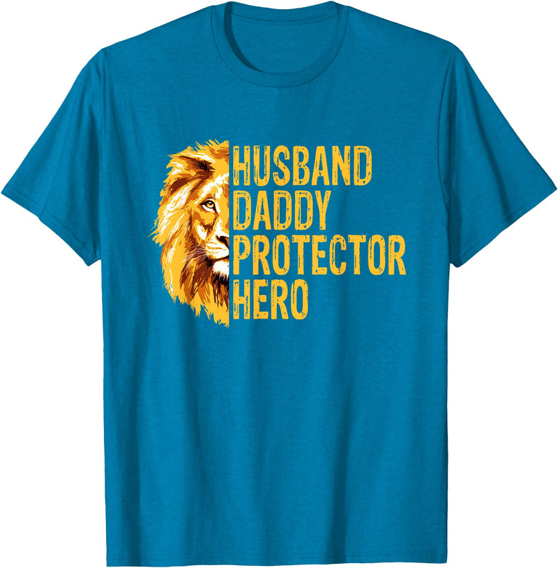 Dad Lion Fathers Day Funny Lions Lovers Outfits Lion Dad Funny Husband Daddy Protector Hero Fathers Day T-Shirt - Sapphire Blue