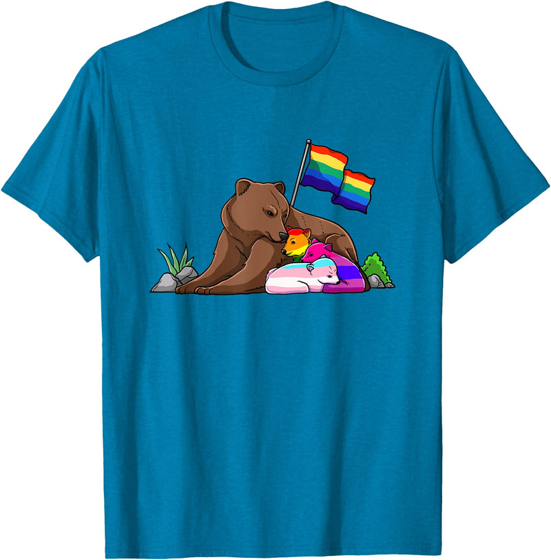 Free Hug LGBT Gay Transgender Pride Support Gift Bear Mom Free Hug LGBT Gay Transgender Pride Accepting Shirt T-Shirt - Sapphire Blue