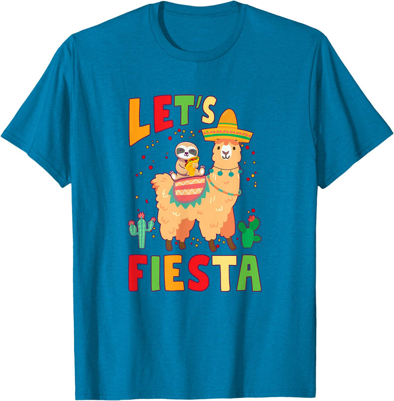 Funny Sloth And Llama Let's Fiesta Cinco De Mayo Sloth And Llama Let's Fiesta Cinco De Mayo Mexican Party T-Shirt - Sapphire Blue
