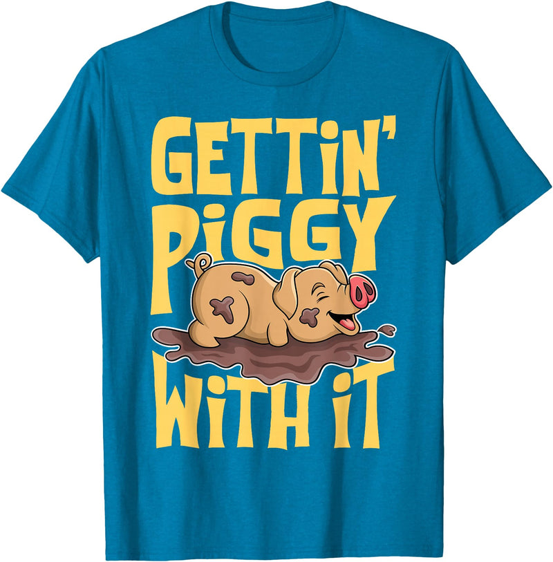 Hadley Designs Gettin' Piggy With It, Farm Animals, Hog Lover, I Love Pigs T-Shirt - Sapphire Blue