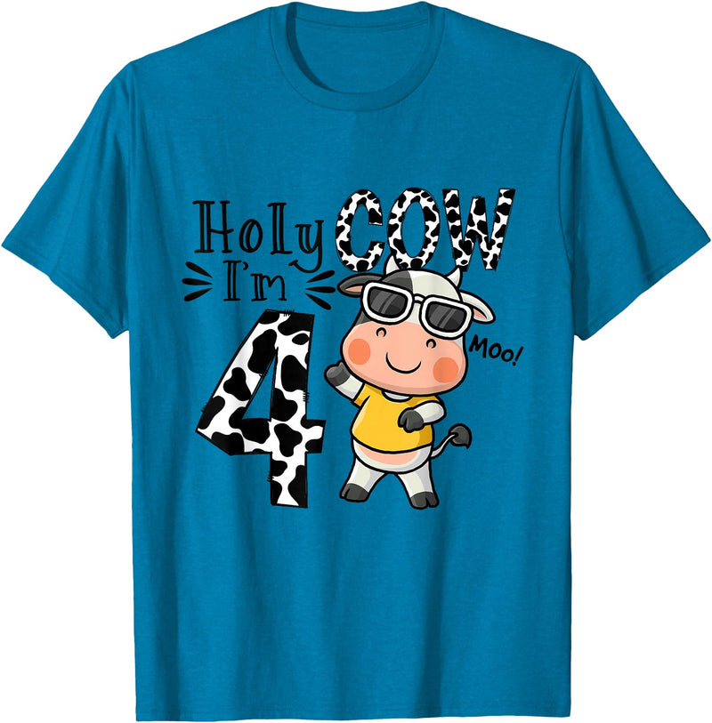 Holy Cow I'm 4 Birthday Boy Tee Gifts Cute 4th Cow Farm Animals Bday Holy Cow I'm 4 Birthday Boy T-Shirt - Sapphire Blue