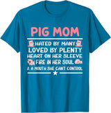 Funny Pig Farm Piggy Farmer Farming Gifts DAIMMER Pig Mom Hated By Many Loved By Plenty Heart On Her Sleeve T-Shirt - Sapphire Blue
