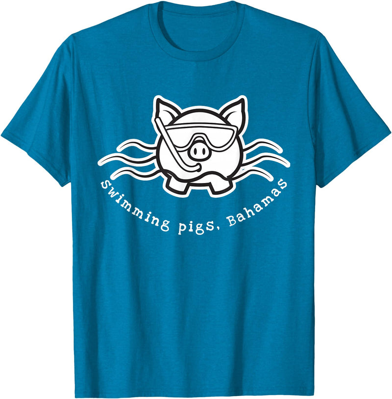 Bahamas Swimming Pigs Bahamas Swimming Pig with Mask and Snorkel T-Shirt - Sapphire Blue