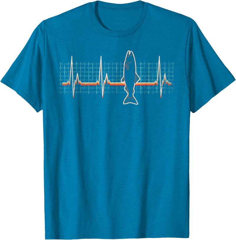 Salmon Fishing Heartbeat Retro Vintage 80s Gift Salmon Fish Retro Heartbeat Vintage 80s Style Gift T-Shirt - Sapphire Blue