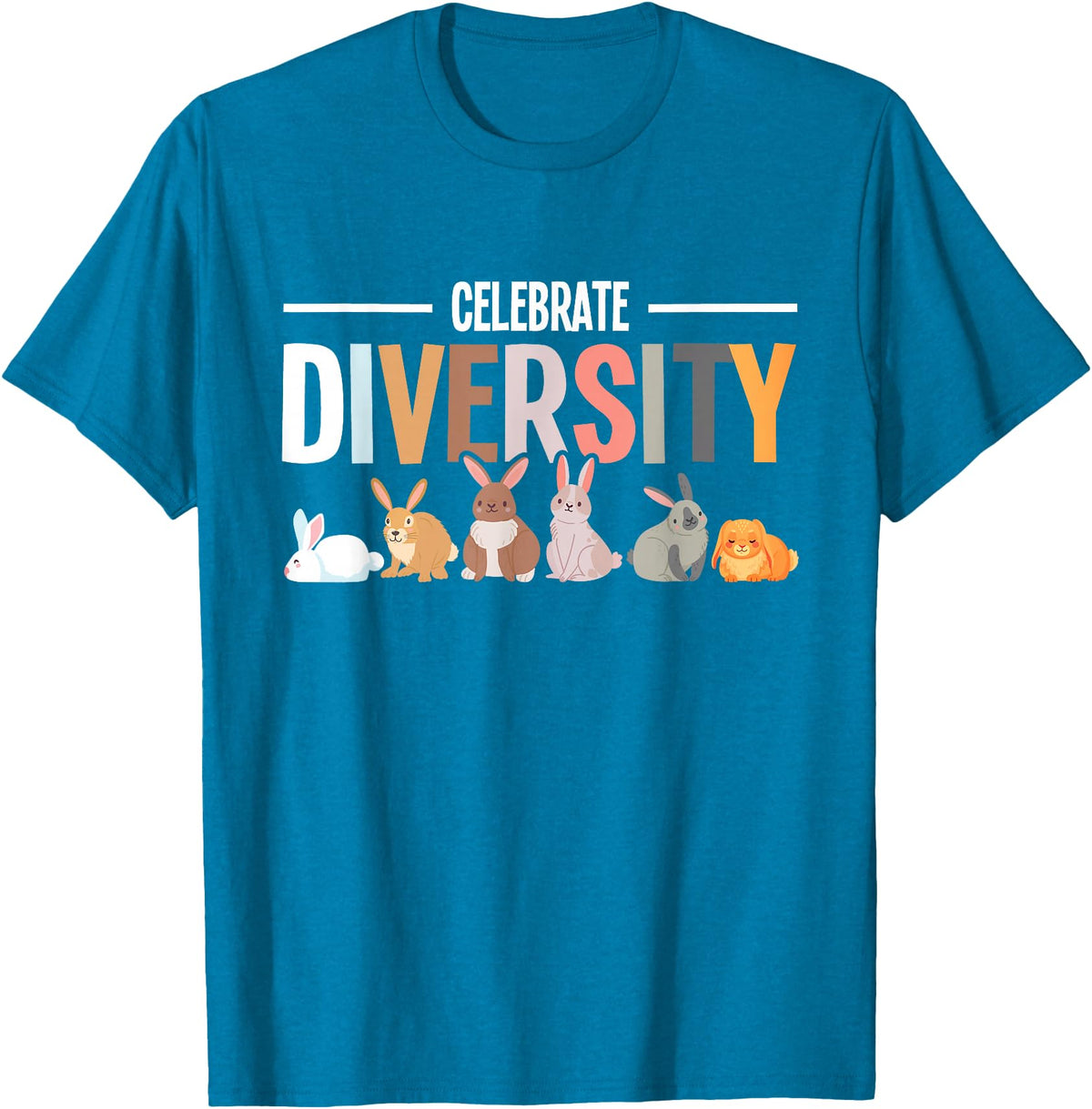 Celebrate Diversity Breeder for Rabbit Lovers T-Shirt in Sapphire Blue