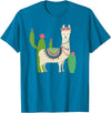 Captivaca Llama Shirts Cute Llama with Flower & Cactus/Llama Lover Gift T-Shirt Small - Sapphire Blue