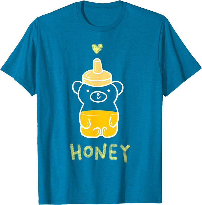 atelier mushroom HONEY Sweet Honey Bear Honey Bottle & Yellow Heart Graphic T-Shirt - Sapphire Blue
