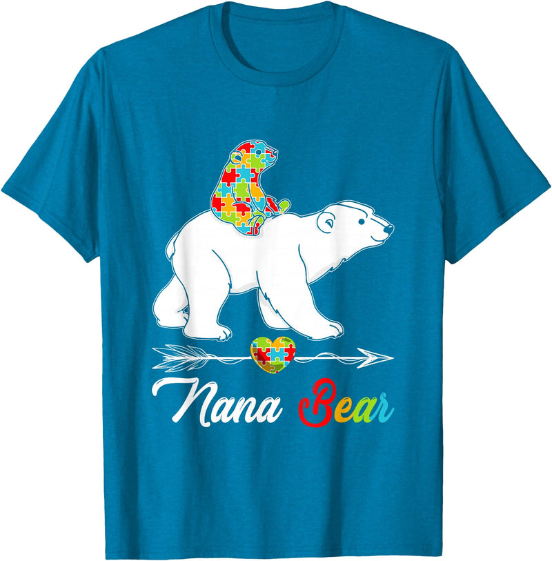Cute Nana Bear Autism Awareness Graphic Cute Nana Bear Autism Awareness Autistic Family Lover T-Shirt - Sapphire Blue