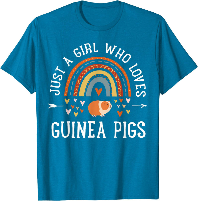 Cute Clothing With Guinea Pigs For Girls Just A Girl Who Loves Guinea Pigs Rainbow Gifts Cavy Lover T-Shirt - Sapphire Blue