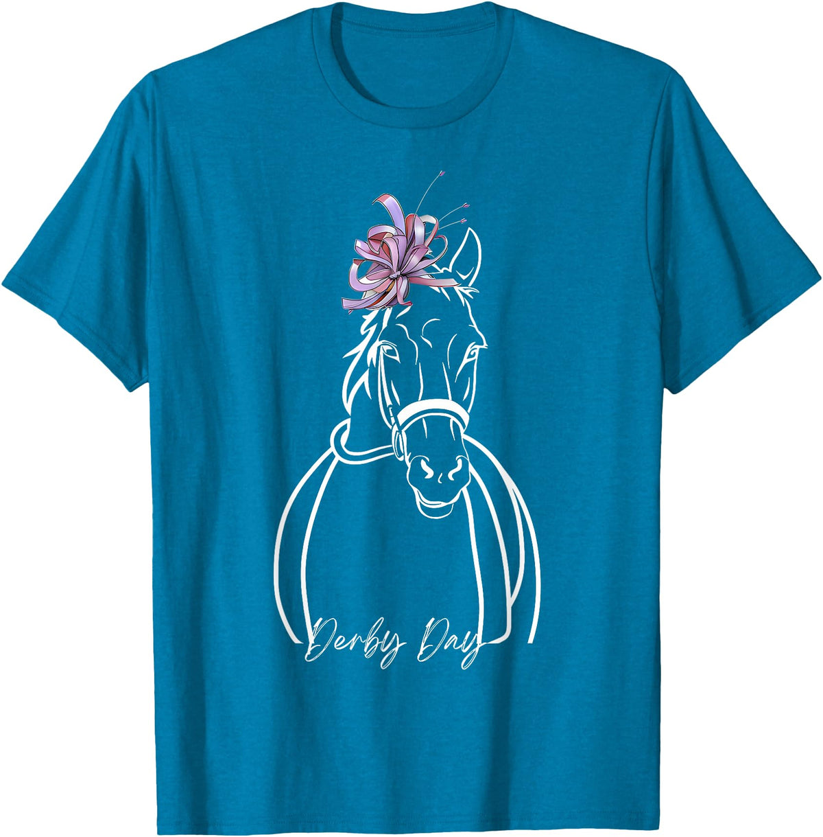 Funny Horse Racing Lover Derby Day Gift Women Derby Day Funny Horse Racing Floral Horse Equestrian T-Shirt - Sapphire Blue