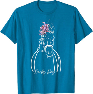 Funny Horse Racing Lover Derby Day Gift Women Derby Day Funny Horse Racing Floral Horse Equestrian T-Shirt - Sapphire Blue