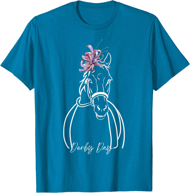 Funny Horse Racing Lover Derby Day Gift Women Derby Day Funny Horse Racing Floral Horse Equestrian T-Shirt - Sapphire Blue
