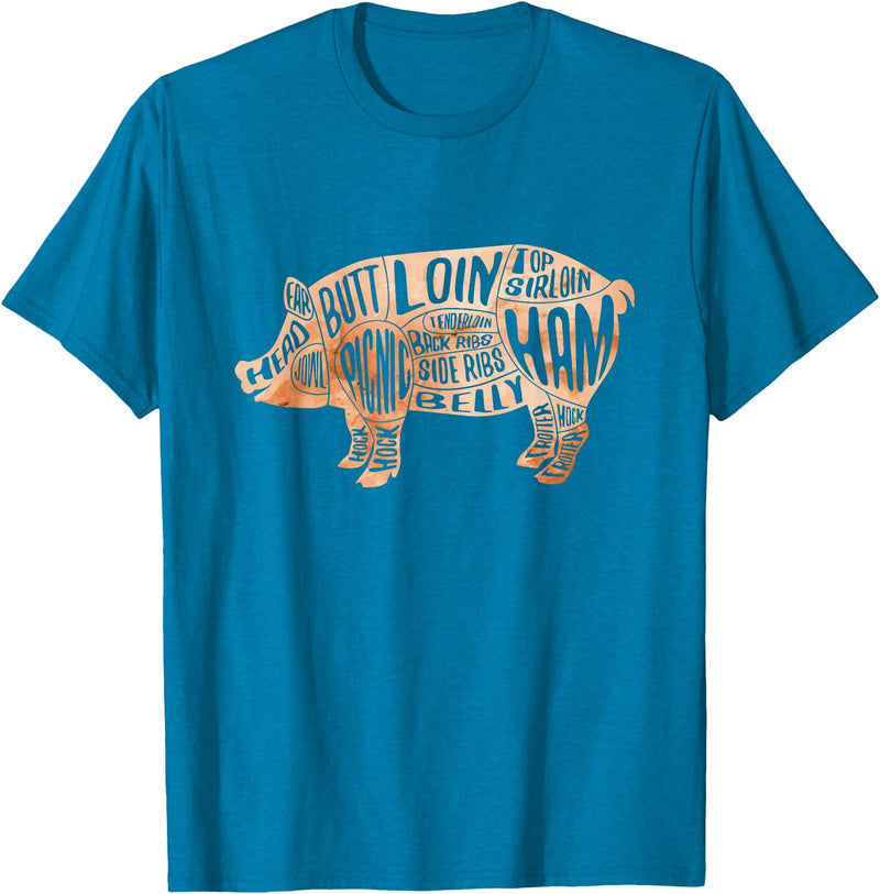 Zone - 365 Pig Pork Diagram Cuts Pig Cuts Butchers And Bacon Parts Pig Day Lovers T-Shirt - Sapphire Blue