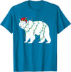 Funny Christmas Polar Bear Holiday Gifts Polar Bear Christmas Santa Hat Lights Xmas Gifts T-Shirt - Sapphire Blue