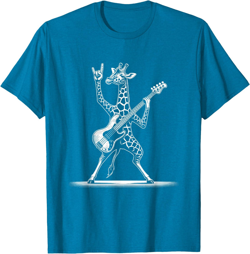 Funny Guitar Giraffe Lovers Costume for Guitarist Rock n Roll Giraffe Playing Guitar Funny Mens Womens Giraffe T-Shirt - Sapphire Blue