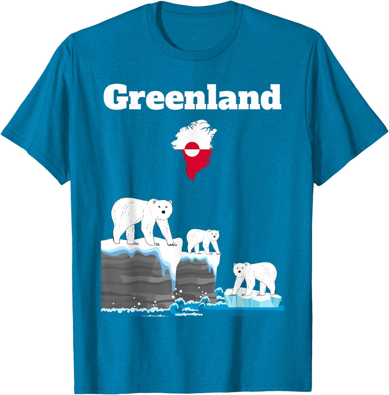 Greenland Polar bears lover trip souvenir Greenland Polar Bears Sea cliffs Greenland flag map souvenir T-Shirt - Sapphire Blue