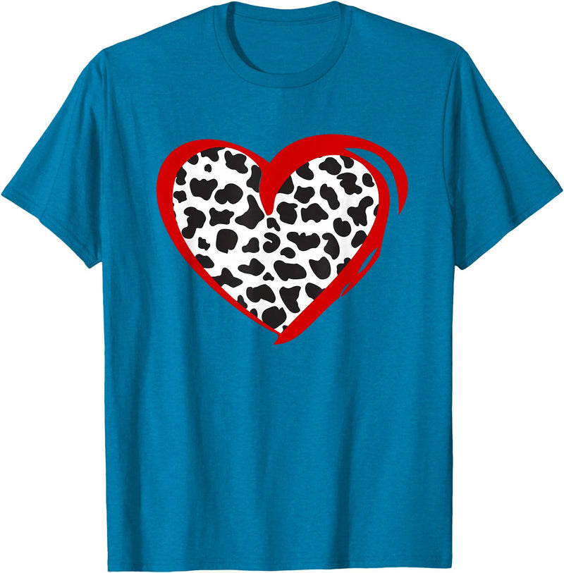 Cow Pattern Clothing for Cow Lover Heart Cow Print T-Shirt - Sapphire Blue
