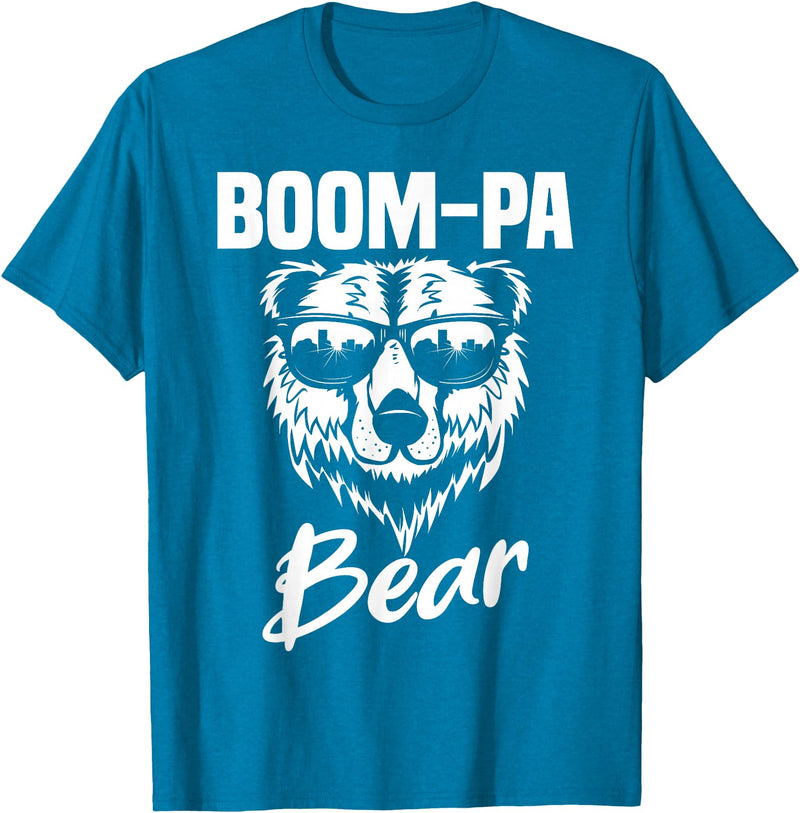 Boom-Pa Bear Funny Gifts Apparel Boom-Pa Bear Wearing Cool Sunglasses Fathers Day Gift T-Shirt - Sapphire Blue