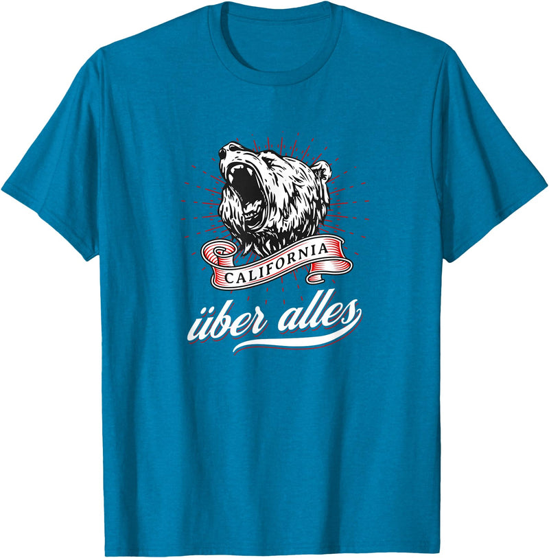 Not Quite Right California Über Alles with Roaring Grizzly Bear T-Shirt - Sapphire Blue