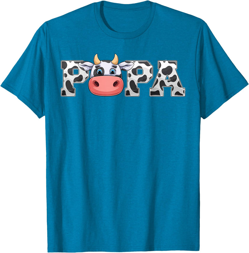 ETHRLO cow im one birthday decorations Shirts Papa Cow Print Cowboy Animal Pattern Farmer Cow Father Papa T-Shirt - Sapphire