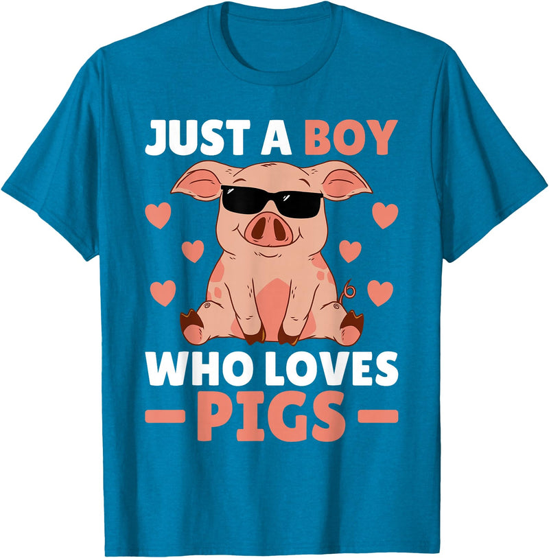Funny Pig Clothes & Outfits For Men, Boys Or Kids Just A Boy Who Loves Pigs Men Pig Lovers Pig Stuff Farmer T-Shirt - Sapphire Blue