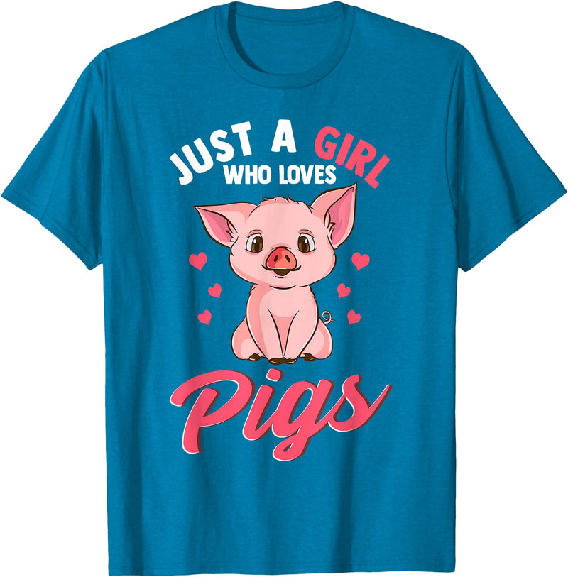 Cute Pig Co. Just A Girl Who Loves Pigs Hog Lover Cute Farmer T-Shirt - Sapphire Blue