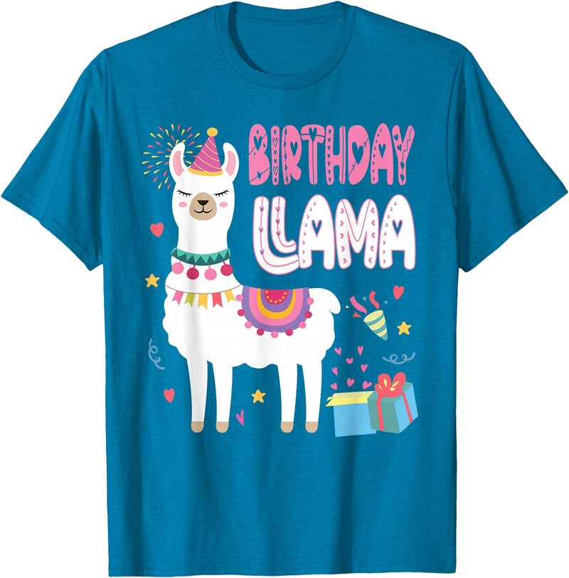 Family Matching Llama Birthday Party Supplies Birthday Llama Girl Birthday Party Llama Birthday Theme T-Shirt - Sapphire Blue