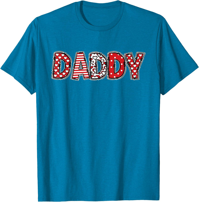 Retro Christmas Valentine Matching Family Tees Hearts Buffalo Plaid Dad Daddy Valentines Day T-Shirt - Sapphire Blue