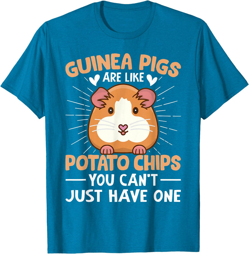 Funny Guinea Pig Gifts For Women Men Kids by DMTRY Guinea Pigs Are Like Potato Chips You Can't Just Have One T-Shirt - Sapphire Blue