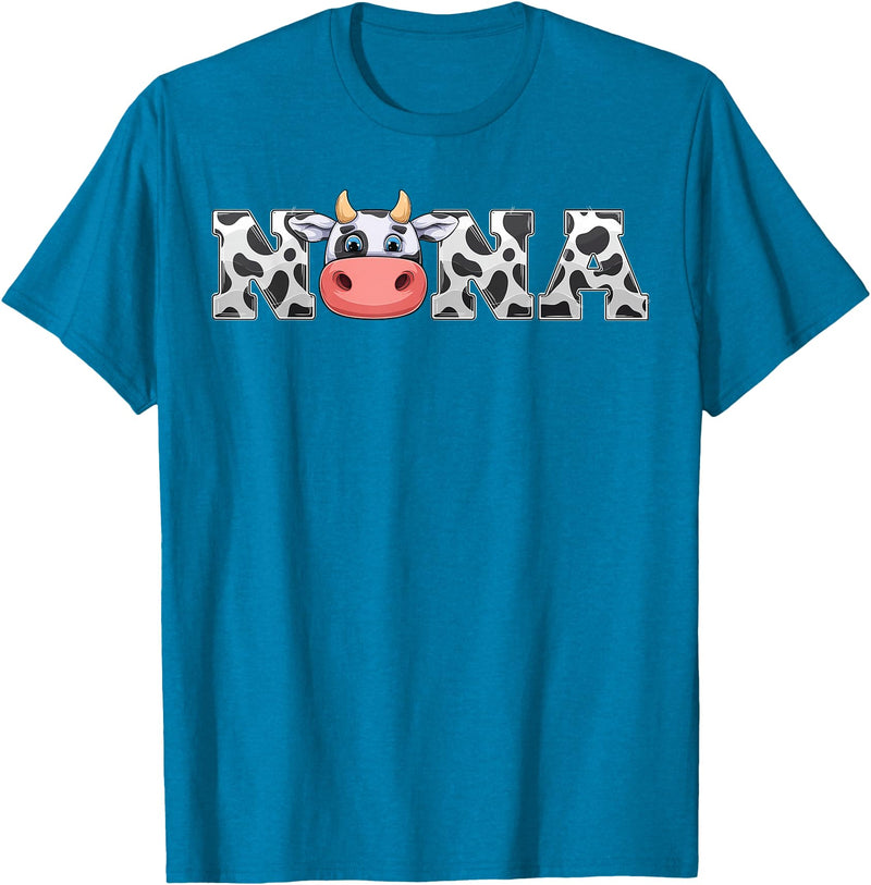 ETHRLO cow im one birthday decorations Shirts Nana Cow Print Cowboy Animal Pattern Farmer Cow Nana T-Shirt - Sapphire Blue