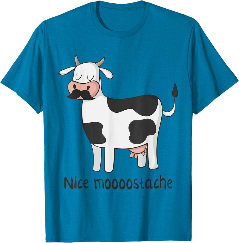 Funny Awesome Cow T-Shirts Nice Moostache - Funny Cow With Mustache T Shirt T-Shirt - Sapphire Blue