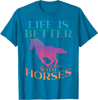 Horse Riding Shirts Women Girls Equestrian Gifts Life Is Better With Horses Rider Equestrian Men Women T-Shirt - Sapphire Blue