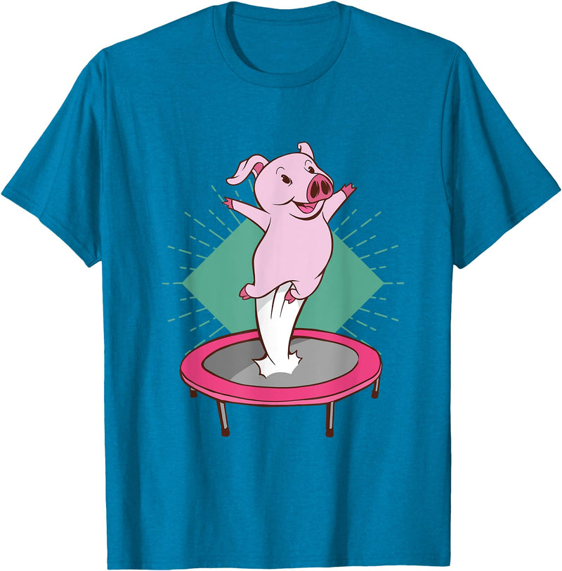 Trampolin-Ferkelausführungen Cute pig jumping on a trampoline T-Shirt - Sapphire Blue