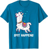 Funny Llama Pun by DSMD Spit Happens Llama Alpaca Lovers Funny Animal Pun T-Shirt - Sapphire Blue