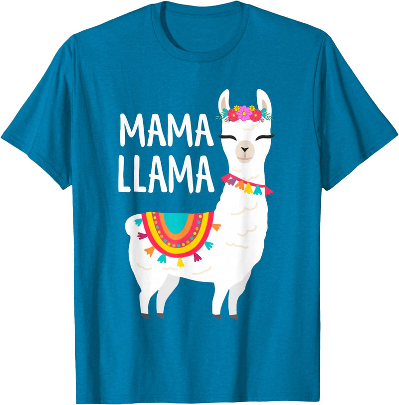 Birthday Llama Shirts Gift Mama Llama Funny Mother's Day Shirt Women Mom Birthday T-Shirt - Sapphire Blue