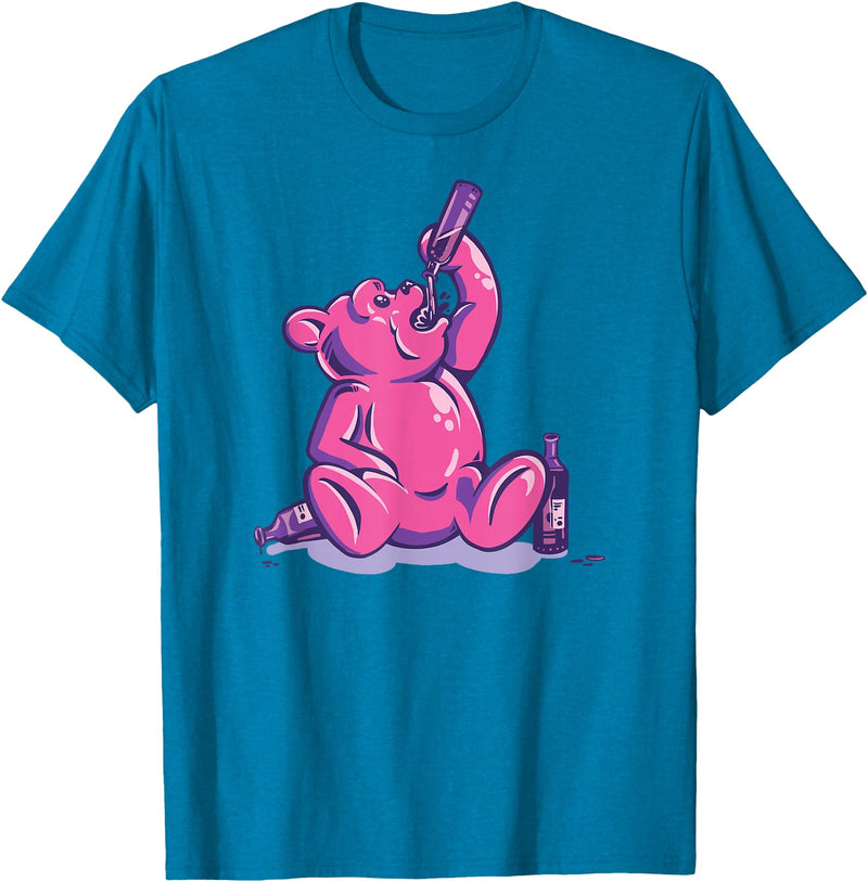 Drunk Gummy Bear - Funny Drinking Illustration Humor Alcohol T-Shirt - Sapphire Blue