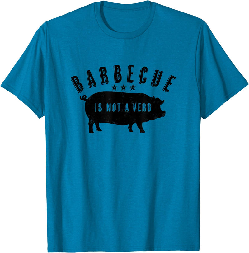 Cotton Canvas Barbecue Is Not A Verb Funny Southern Food Pork BBQ Pig T-Shirt - Sapphire Blue