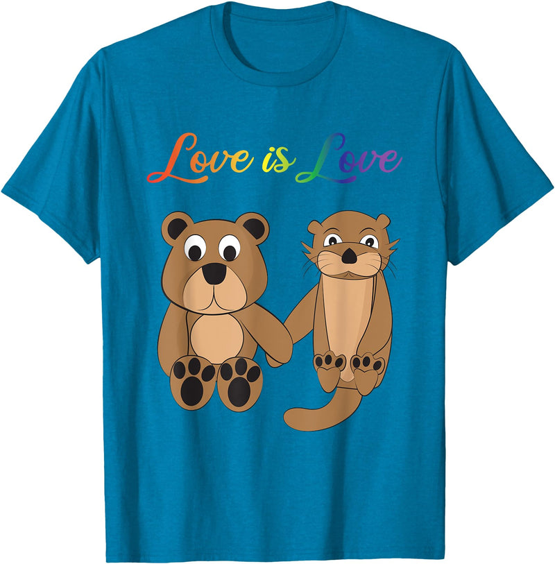 Kaisi-LGBT Gay Bi Gay Lesbian Otter Csd Queer Love Is Love Bear, Otter, Rainbow LGBT Diversity Drawing T-Shirt - Sapphire Blue