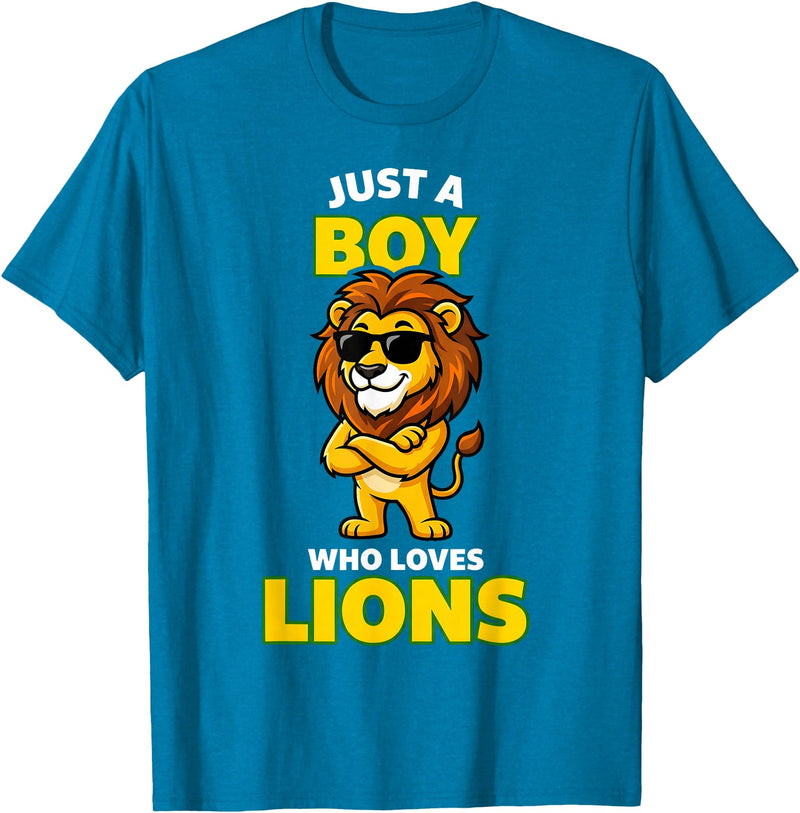 Lion King of the Jungle Safari Wildlife Zoo Gifts Cool Lion in Sunglasses Just A Boy Who Loves Lions T-Shirt - Sapphire Blue