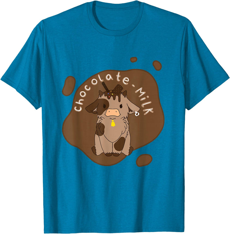 Cute Kawaii Merch Kawaii Chocolate Milk Cow T-Shirt - Sapphire Blue