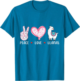 Peace Love llama Lovers Designs Co. Peace Love Llamas Gift for Girls Boys Kids Women Men Llama T-Shirt - Sapphire Blue