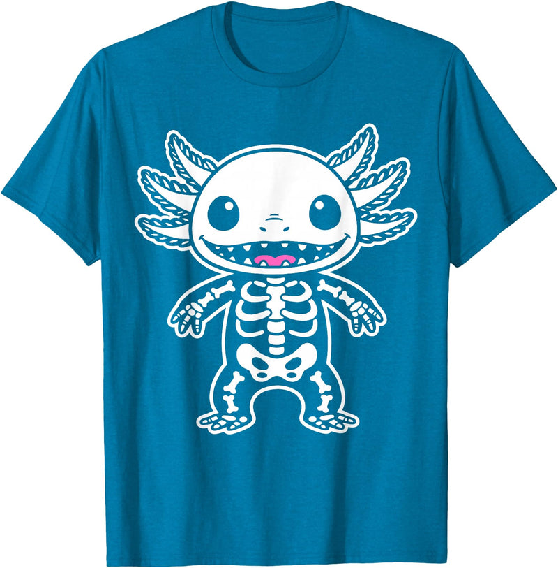 Magical and Funny Halloween Gifts Axolotl Skeleton Halloween T-Shirt - Sapphire Blue
