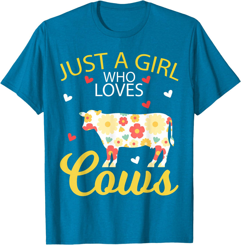Just A Girl Who Loves Cows Gifts Cow Animal Lover Tee Just A Girl Who Loves Cows T-Shirt - Sapphire Blue