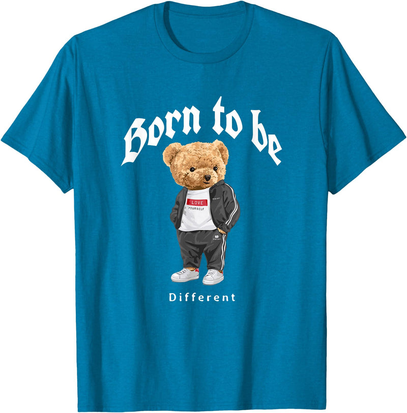 Bahaa's Tee Born To Be Different, Cool Teddy Bear Quotes Graphic Designs T-Shirt - Sapphire Blue